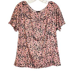 JM Collection Women's Printed Pleat Neck Short-Sleeve Top MEDIUM (555)